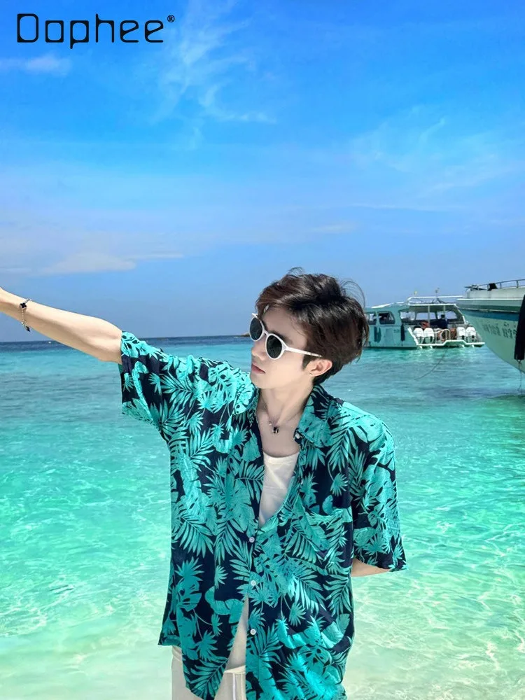 

2026 Summer Men's Seaside Vacation Printed Shirt Fashionable Loose Casual Versatile Cuban Collar Short-sleeved Shirt Top for Men