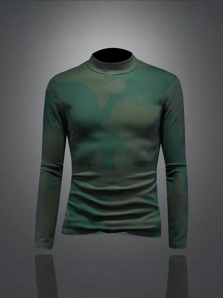 

Мужская футболка с длинным рукавом и высоким воротником, утепленная, облегающая, дышащая, с молодежным геометрическим узором