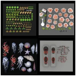 1pc  Rose Leaf  Marine Jellyfish Shell 3D Acrylic Mold Nail Art Decoration Nails DIY Design Silicone  Nail Art Nails Mold