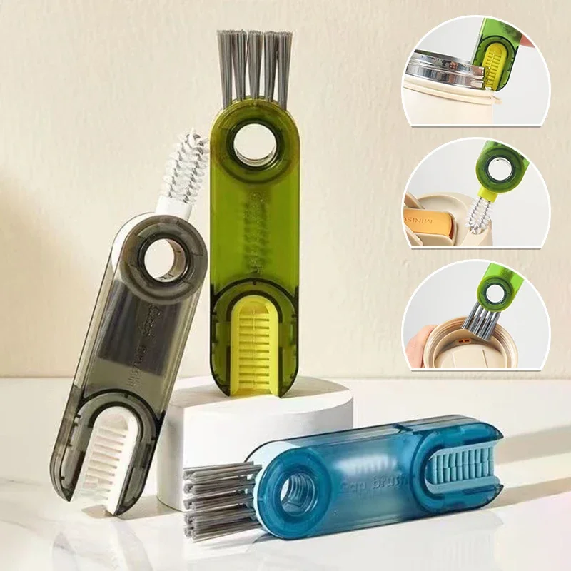 3-em-1 escova de limpeza tampa da garrafa de água escova de limpeza multi-purpose em forma de u copo fenda escova de limpeza limpador de silicone