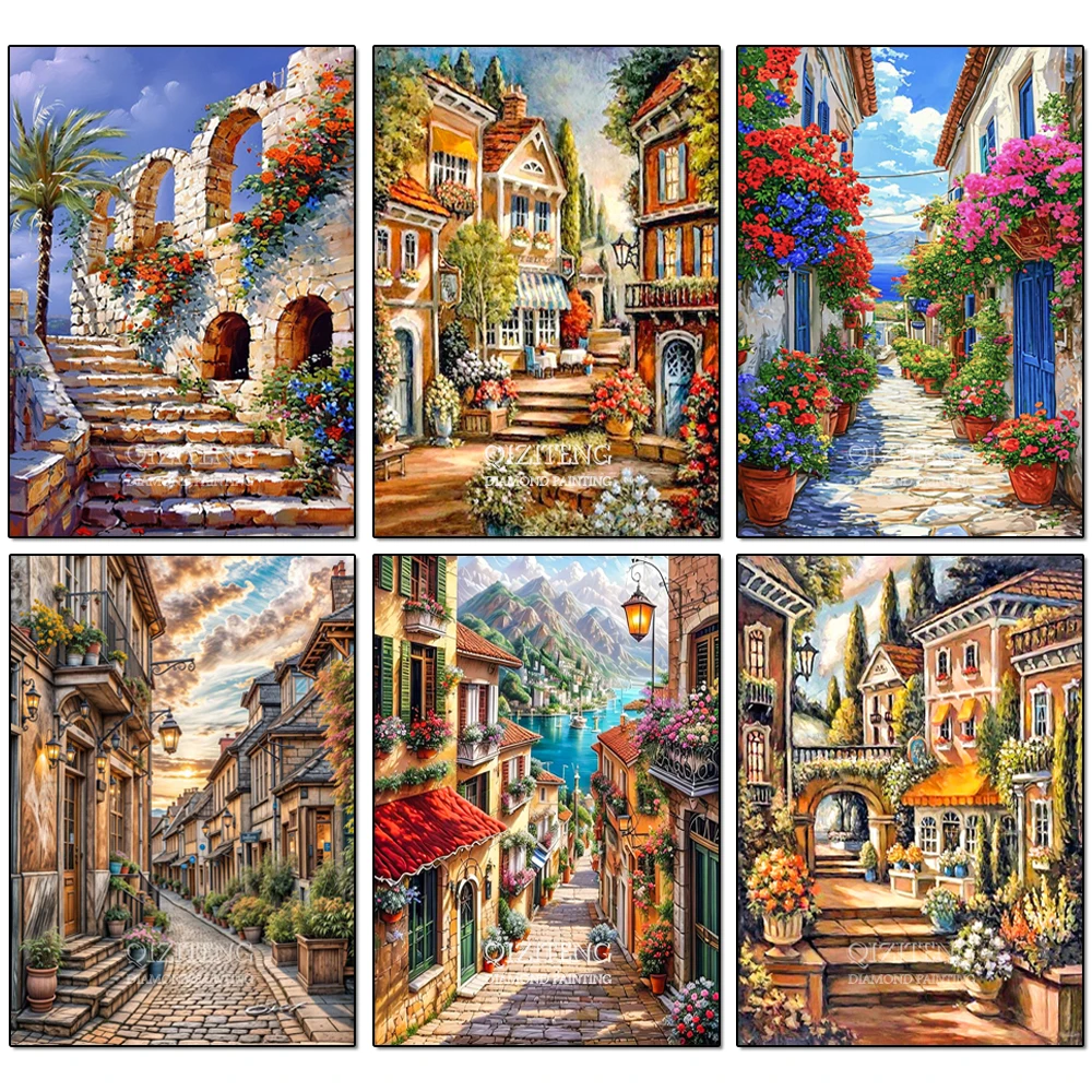 Kit de peinture diamant 5D pour décoration de maison, paysage de petite maison de ville, broderie faite à la main, mosaïque de bricolage, cadeau pour adulte