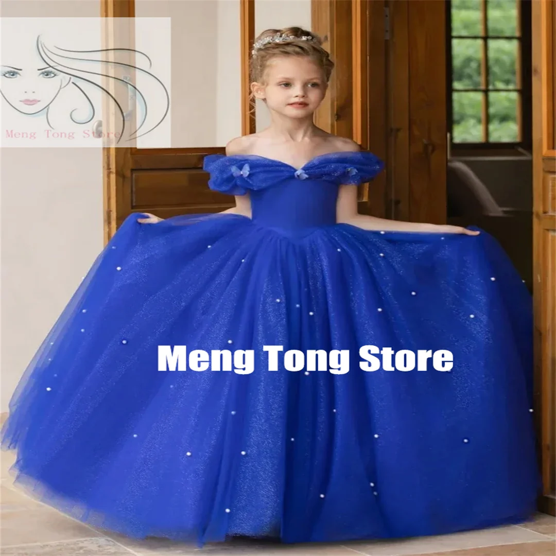 3D Butterfly Applique Royal Blue Tulle Puffy Flower Girl Dress For Wedding Kids Birthday Party First Communion Customized Dress