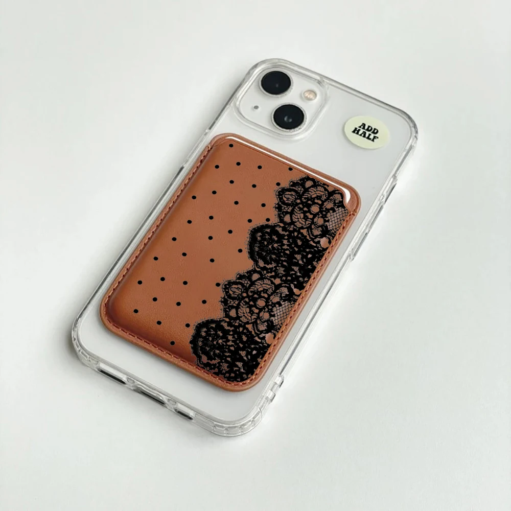 Gepunktete Spitzen-Leder-Kartenhülle Telefonkartenhalter Magnetische Hülle Geeignet für alle iPhones mit Magsafe-Kartenfunktion Rückseitentasche – Detail 4