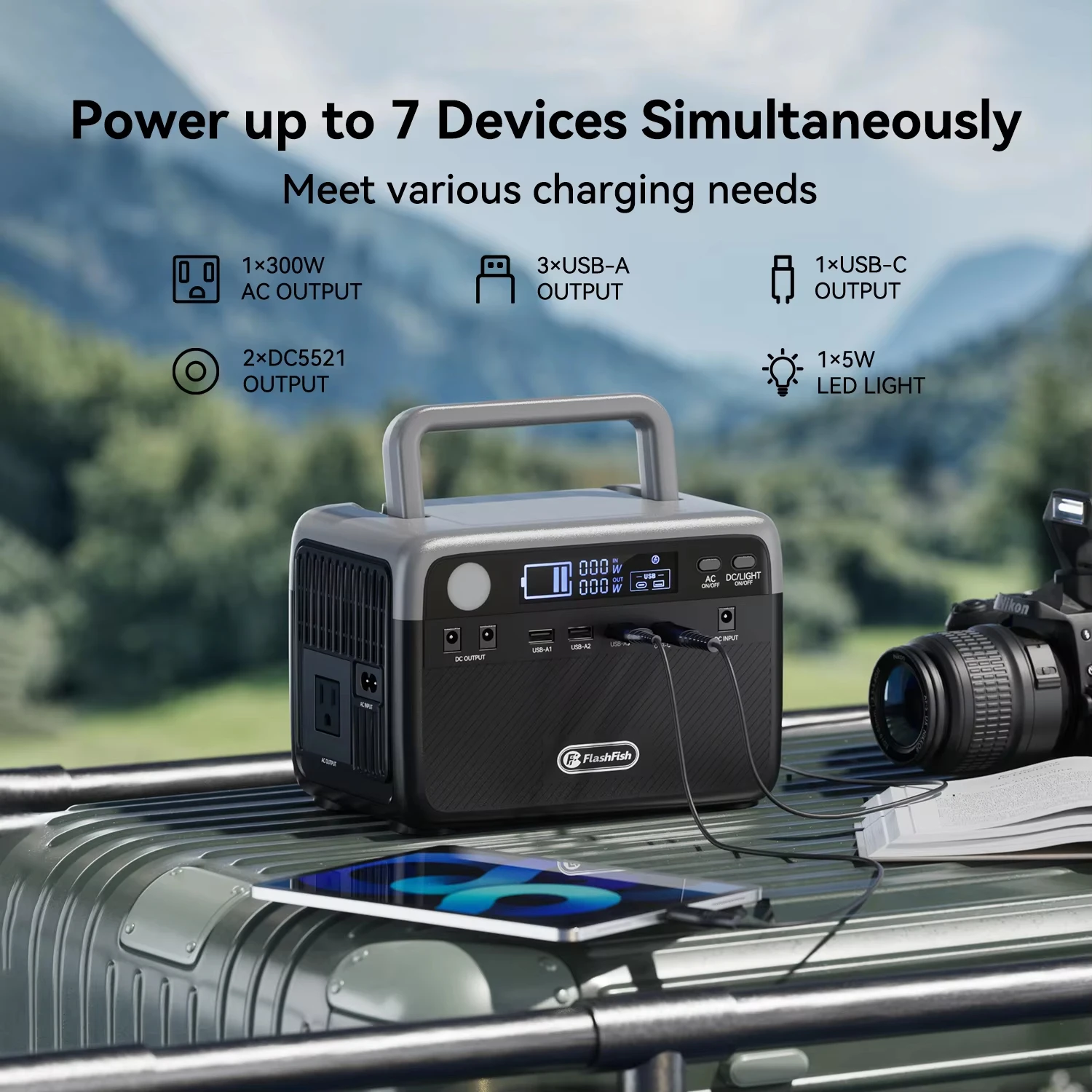 Flashfish BP030B ポータブル電源 300W ソーラー発電機 230.4Wh リチウムイオンバッテリー 家庭用バックアップ アウトドア キャンプ モバイル電源