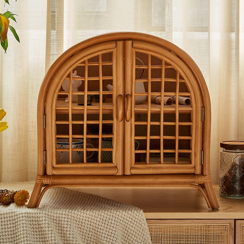 

Retro rattan mini storage household ins cabinet small cabinet double door