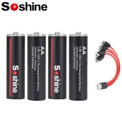 Soshine AA 2600mWh USB Lithium Batteries 1.5V 2600mWh Li-Ion Rechargeable Battery with 4-in-1 USB Cable for Remote Control Mouse