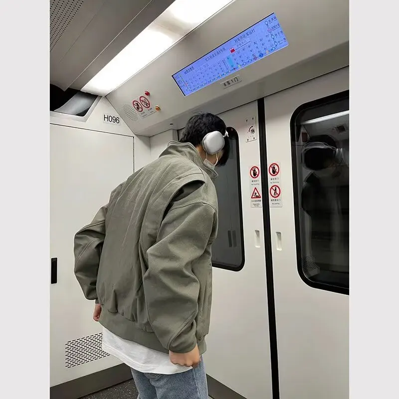 

American Retro Large Size 250 Pou Men's Workwear Jaet Baseball Sle Pilot Coat Youth Trendy Zipper Closure Long Sve