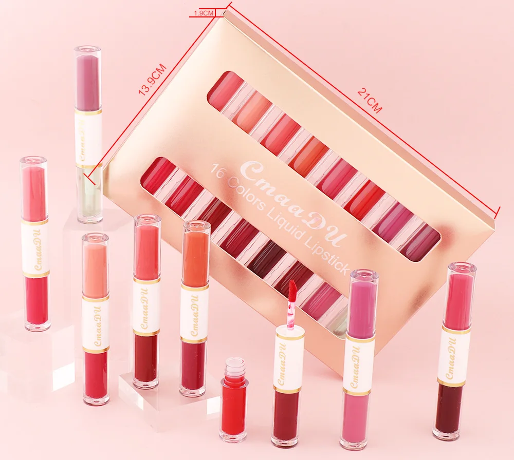 

CmaaDu 8Pcs/Set Double Head Matte Lip Glaze Waterproof Silky Lip Gloss Non-Stick Cup Liquid Lipstick Durable Lips Lasting Makeup