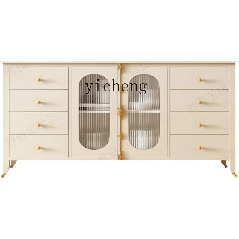 

G2 simple light luxury solid wood glass door dining side cabinet foyer entrance multi-drawer chest cabinet