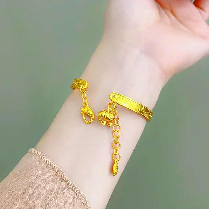 Fylia Jewelry   Light luxury 9999 24K real  baby elephant bracelet with adjustable opening and high-end feeling Chinese styl