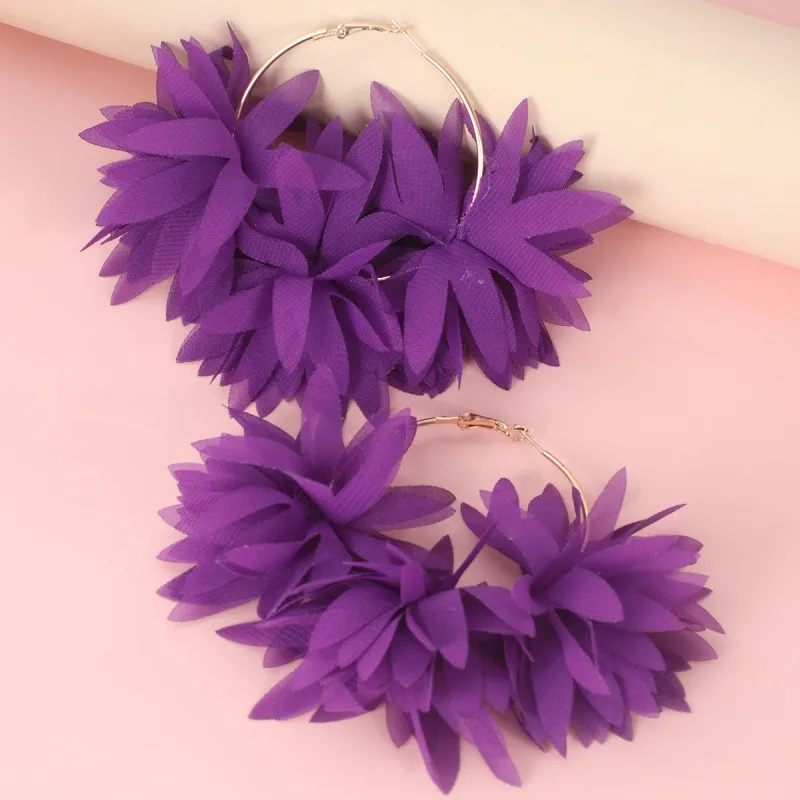 Fashion Orange Fabric Flower Hoop Earrings Women Party Accessories Elegant Bohemian Large Round Earrings SummerJewerlry Gift