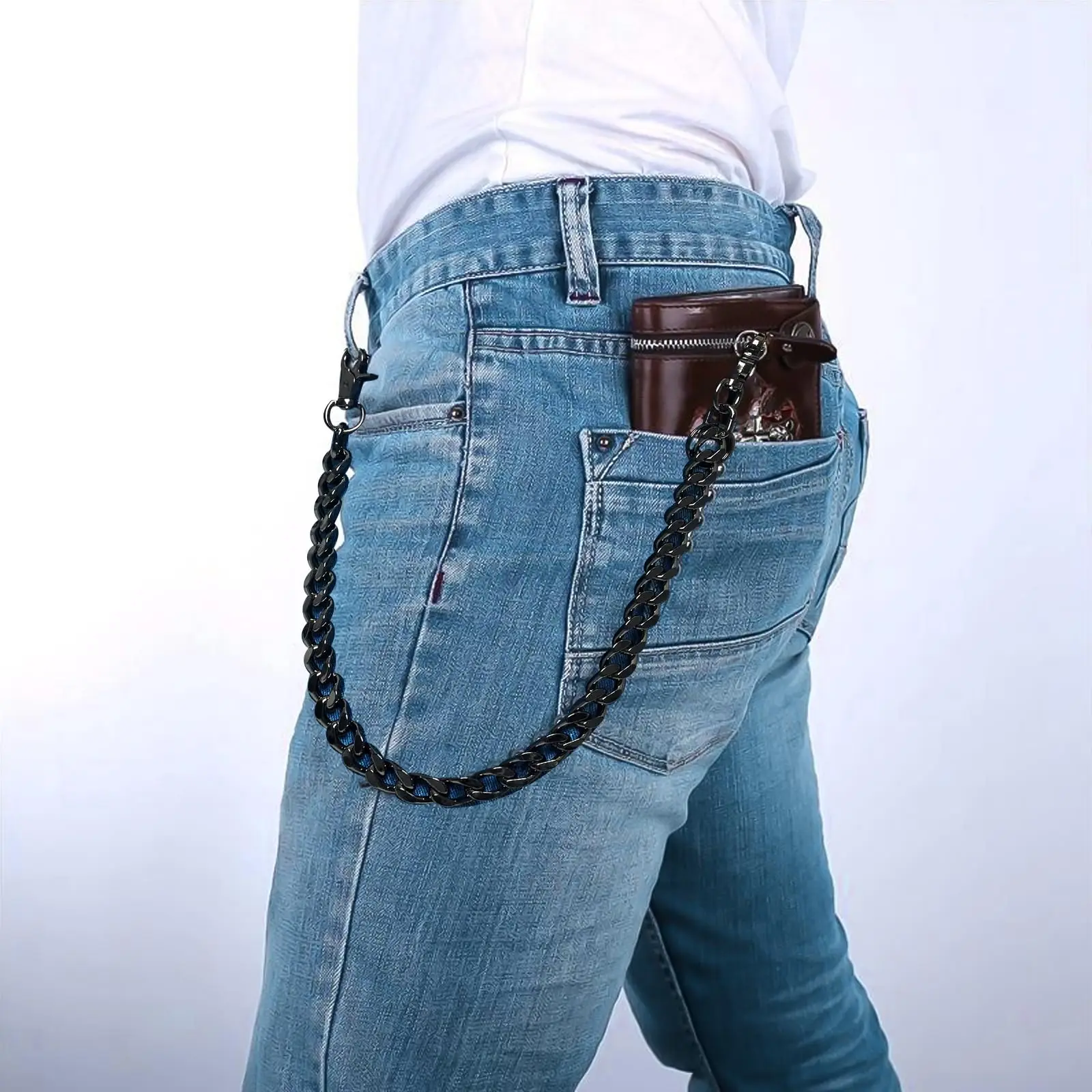 سلسلة من التيتانيوم الصلب سهلة الاستخدام، سلسلة جيب شديدة التحمل، سلسلة سراويل بانك، سلسلة مفاتيح معدنية عصرية لعشاق الموضة