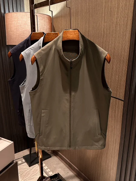 Men's Premium Woolen Vest Double-Sided Wearable Pure Color Stand Collar Spring Fashion Casual Style Breathable Comfortable