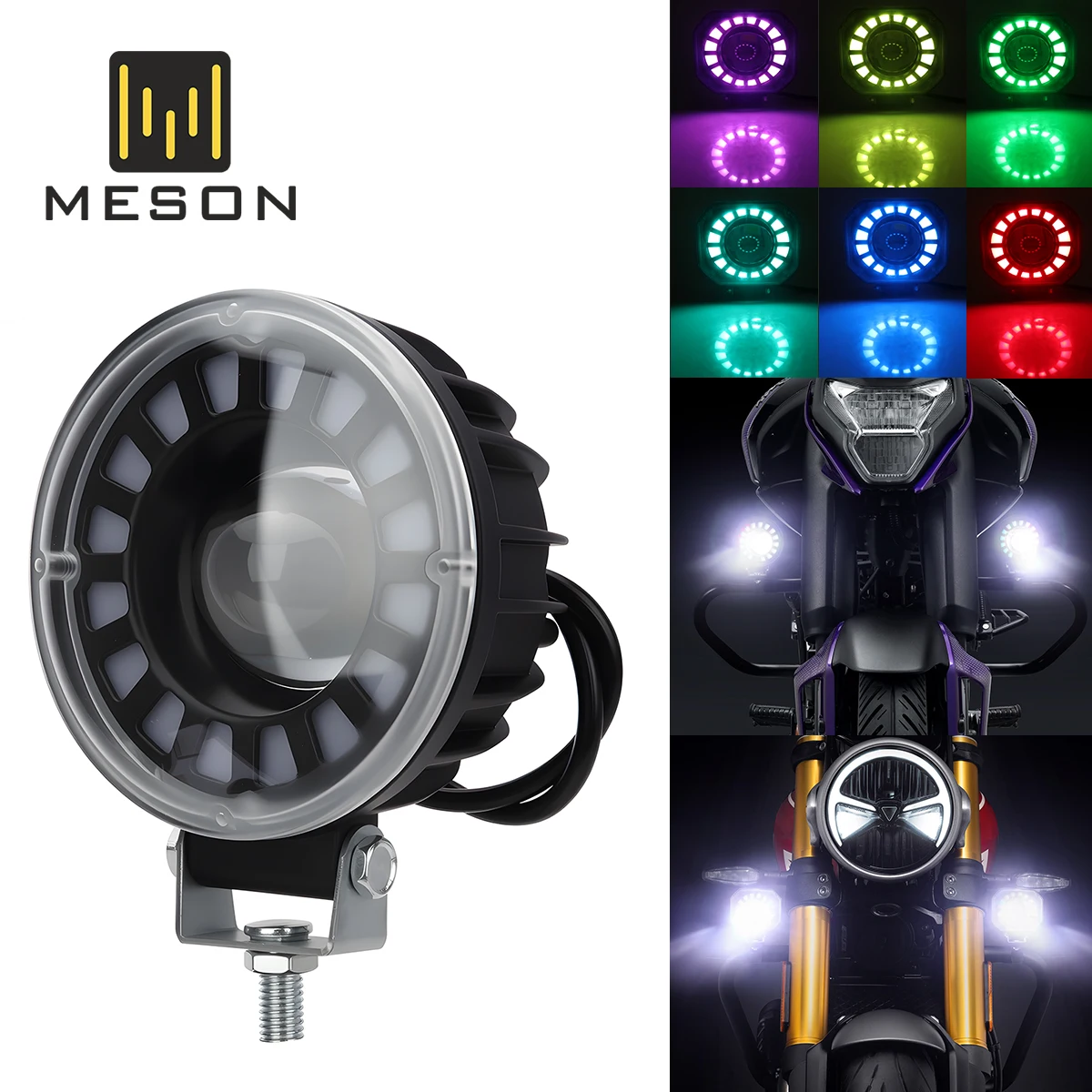 

1/2PCS Motorcycle LED Spotlight 12-24V Adjustable Fog Lamp Daytime Running Light RGB Color Hi/Lo Beam Light for Car SUV ATV UTV