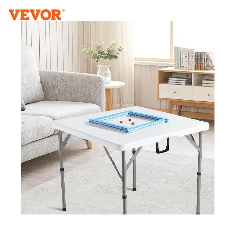 

VEVOR Fold-in-Half 4 Player Card Table with 144PCS Majiang Tiles and 3 Dice with Wear-Resistant Green Tabletop & Carrying Handle