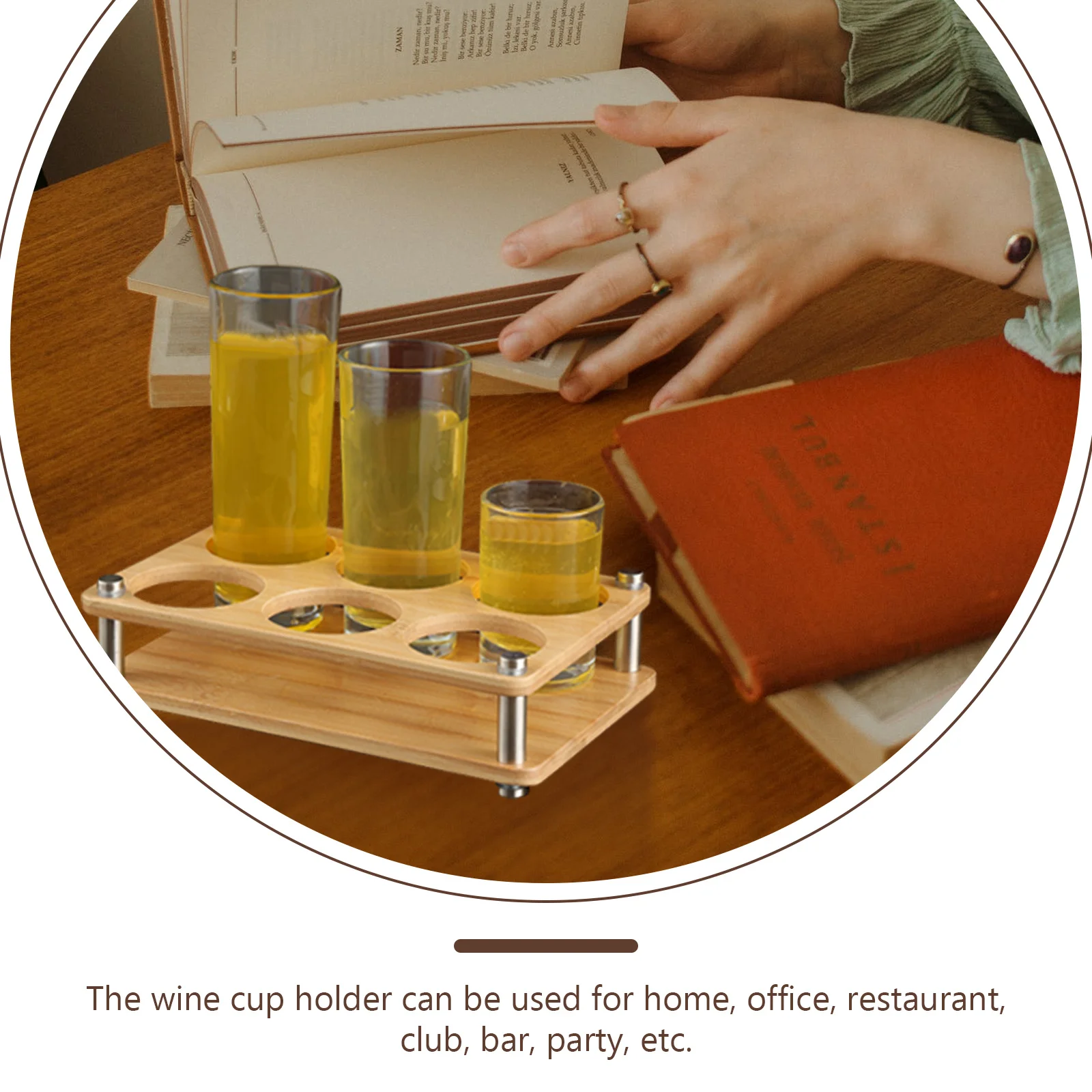 

1Pcs Red Wine Rack Wooden Cup Display Rack 6 Holes Coaster Creative Sturdy Wine Cup Holder for Home Bar Party Restaurant Club