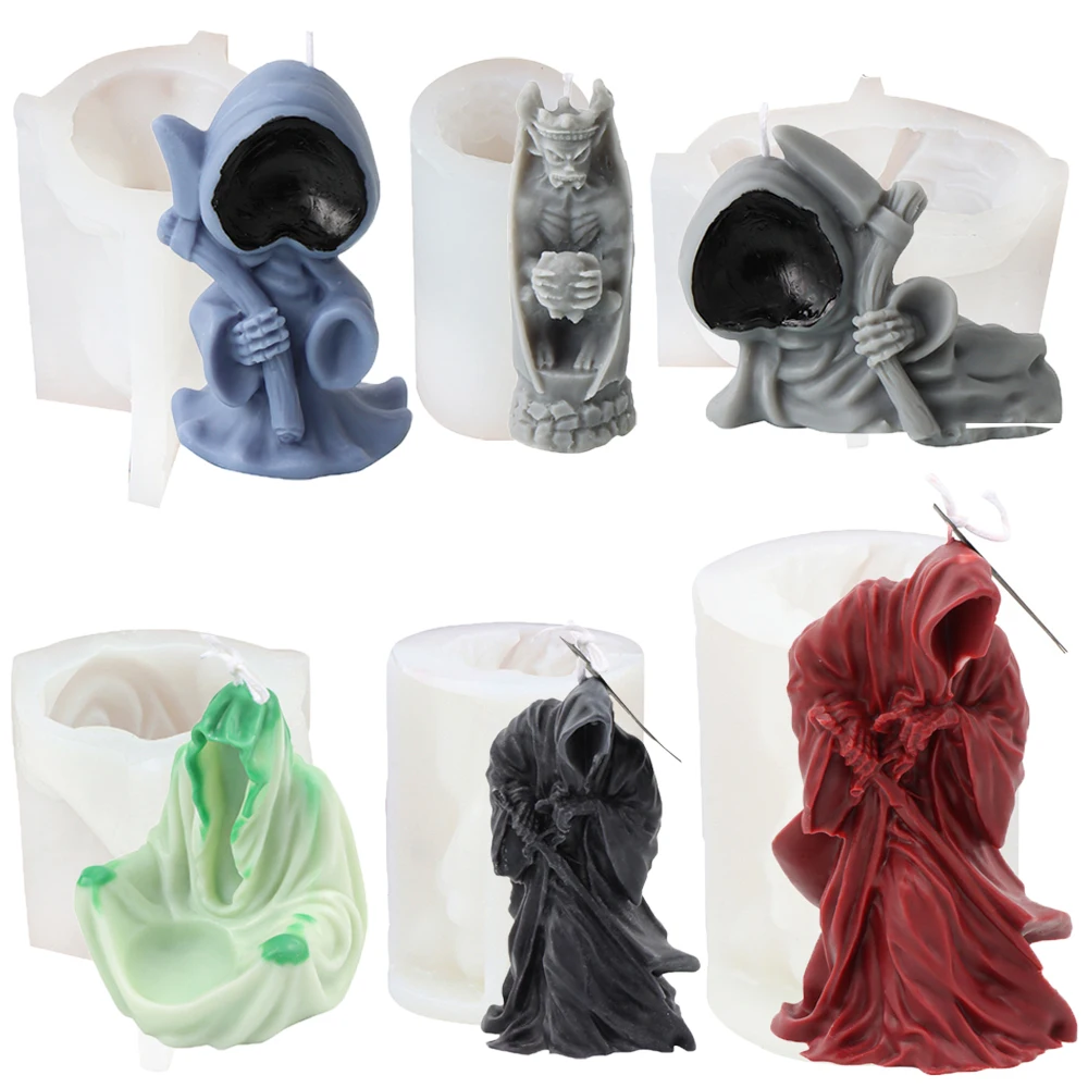 Molde de vela de silicona 3D Reaper Devil Bat, molde de fabricación de yeso para hombre revestido negro de muerte, herramienta de fundición de resina para decoración del hogar espeluznante