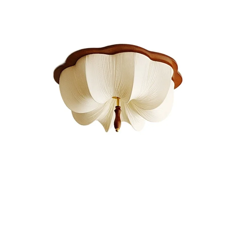 French medieval bedroom pleated fabric ceiling lamp, wabi-sabi retro flower master bedroom lamp