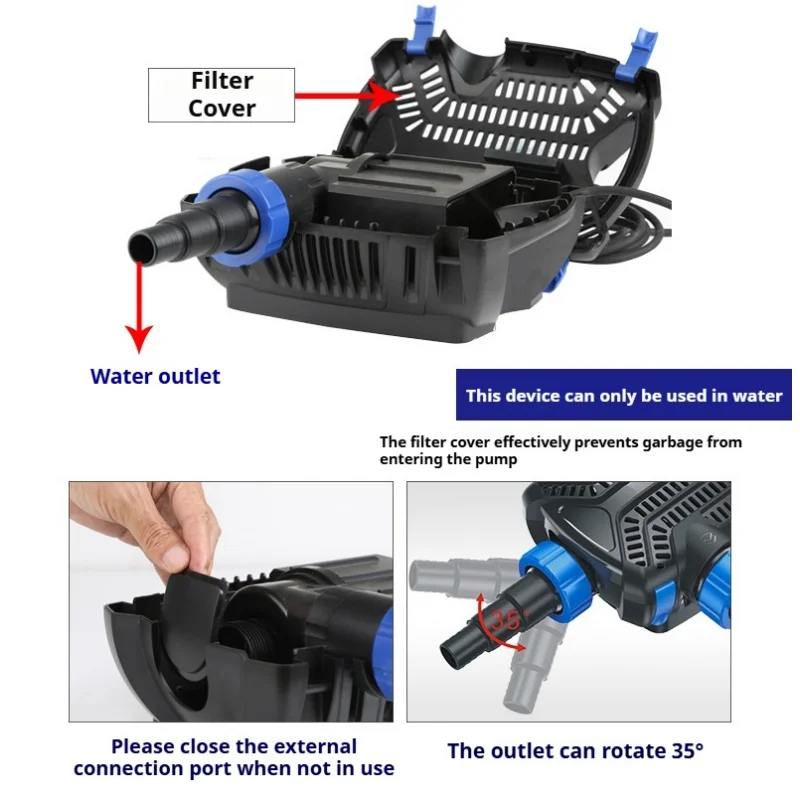 Sun 10W~ 140W 16000L/h High flow frequency conversion fish pond breeding filter pump High lift 7.5 meters fish farm