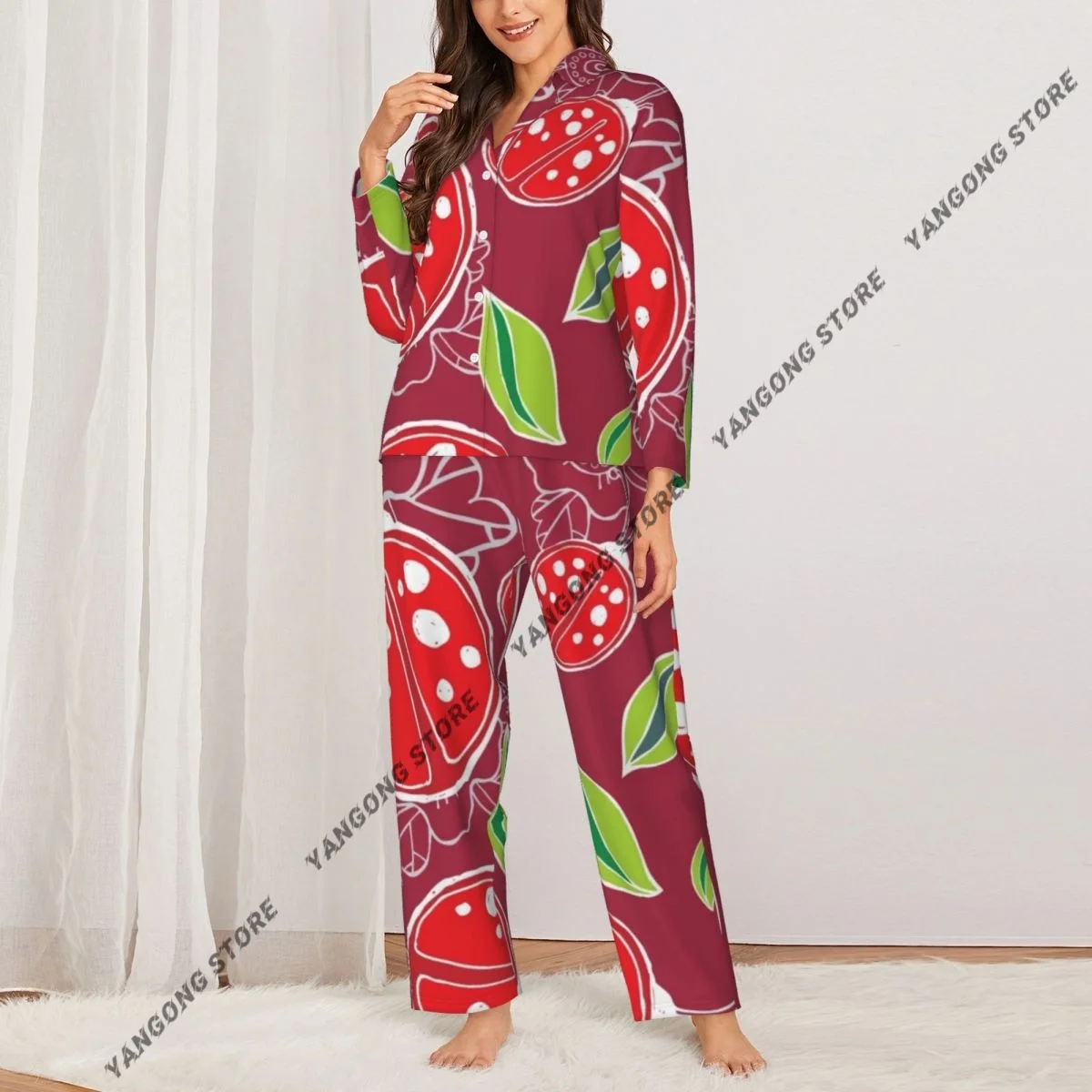 Women Sleepwear Pajamas Cute Ladybird Pattern Long Sleeve Pijama Female Set Negligee Cardigan Suit