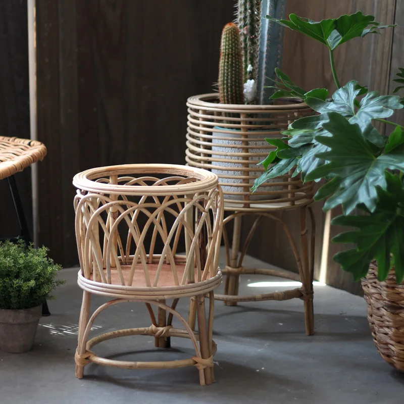 

Creative handmade rattan flower stand floor plant stand Nordic ins style home living room balcony interior decoration ornament