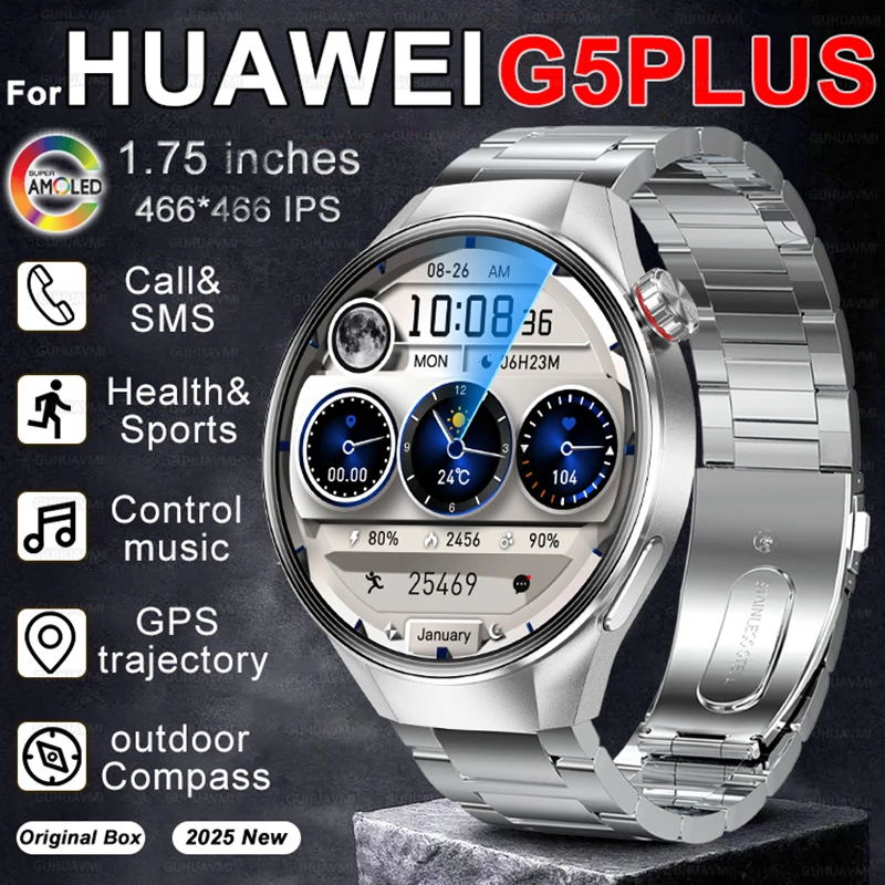 

2025 Новинка для HUAWEI G5 PLUS Смарт-часы 1,73 дюйма AMOLED HD Экран GPS Спортивный пульс Bluetooth Вызов Водонепроницаемые умные часы