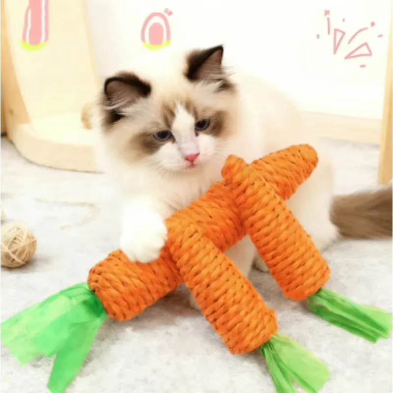 1/3/5pcs Cat Toy Carrot Pet Product Bite Resistant Paper Rope Scratcher Clean Teeth Interactive Play Cat Carrot Chew Toy for Cat
