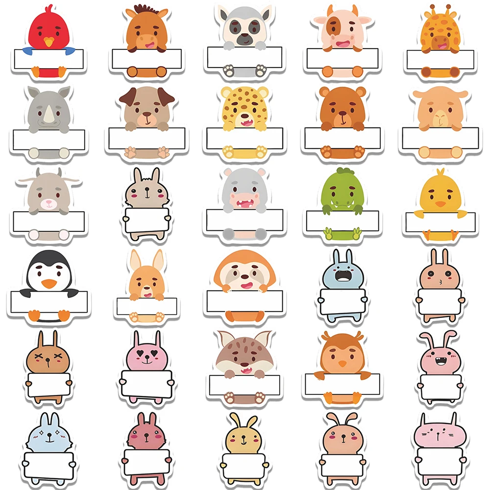 

10/30/60pcs Cute Creative Animals Name Tags Stickers Funny Cartoon Decals DIY Scrapbook Notebook Phone Classic Kids Toy Sticker