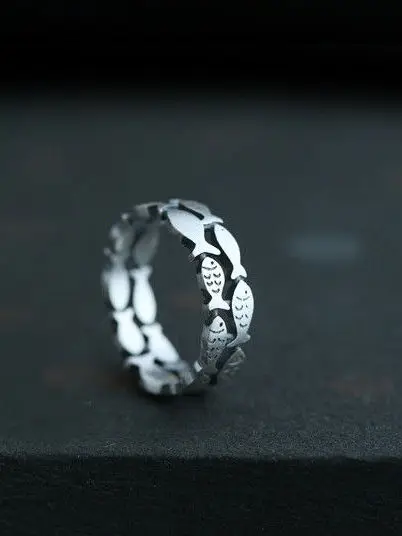 

Retro Leisure Fish Ring 925 Silver Unisex Open Finger Ring Vintage Style Ocean Animal Themed Fashion Jewelry Accessory