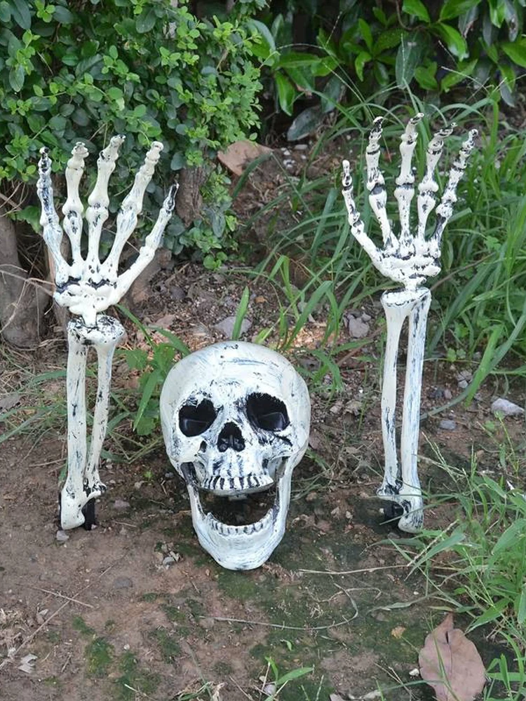 

Halloween Skull Skeleton Head Realistic Human Hand Arms for Halloween Party Home Garden Lawn Decor Haunted House Horror Props