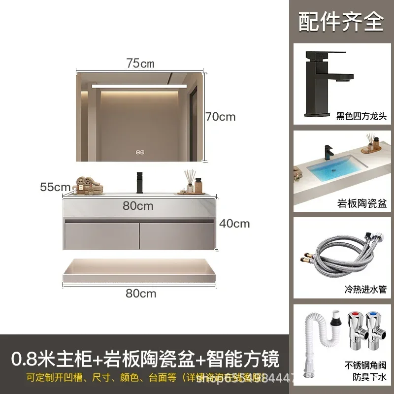 Modern Floating Vanity Bathroom Slate Integrated Basin Wall Mounted Bathroom Storage Cabinet Single Set Bathroom Vanity Sink Set image 6
