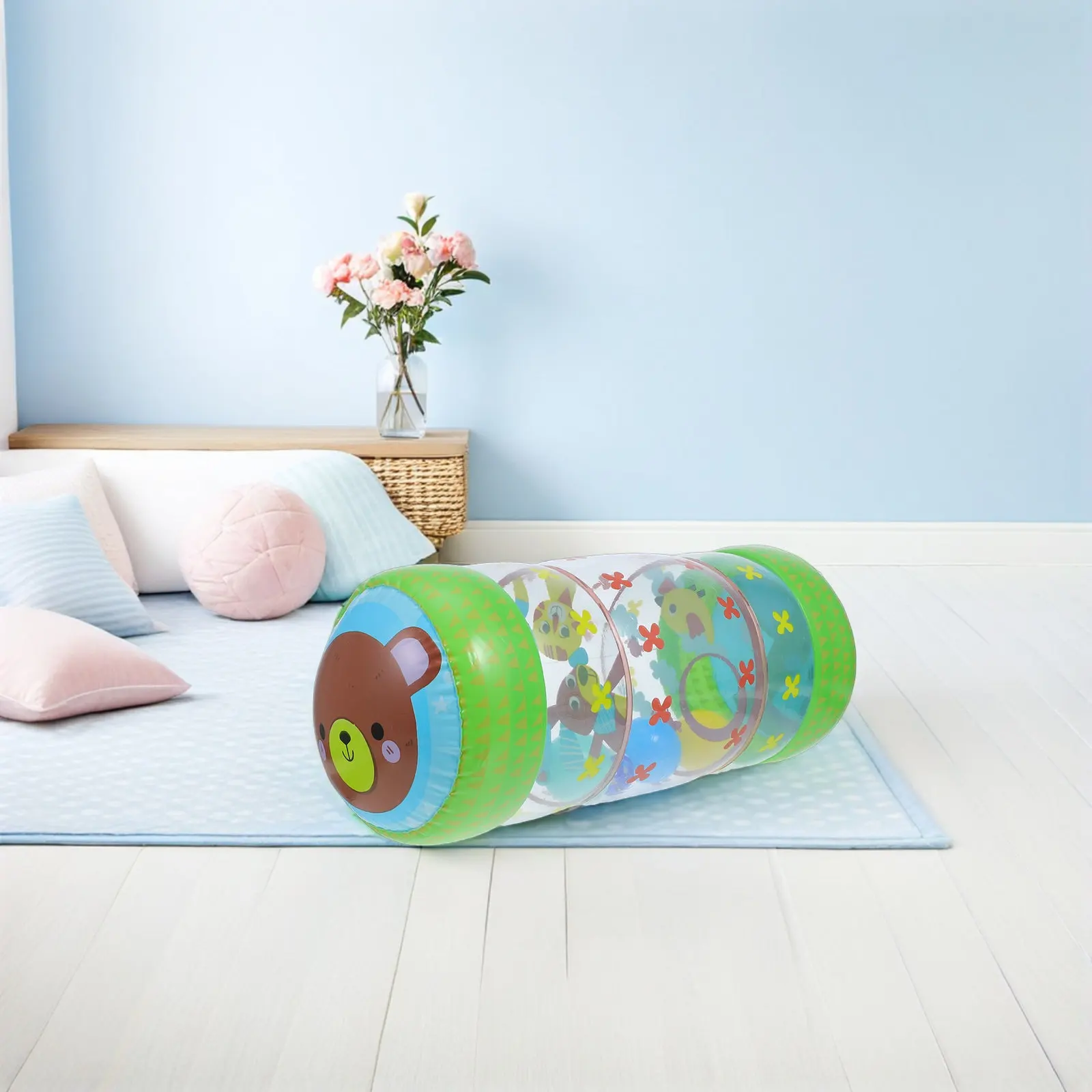 Baby Crawling Bell Inflatable Roller for Sensory Motor Skills Development – Colorful Indoor Play Toy
