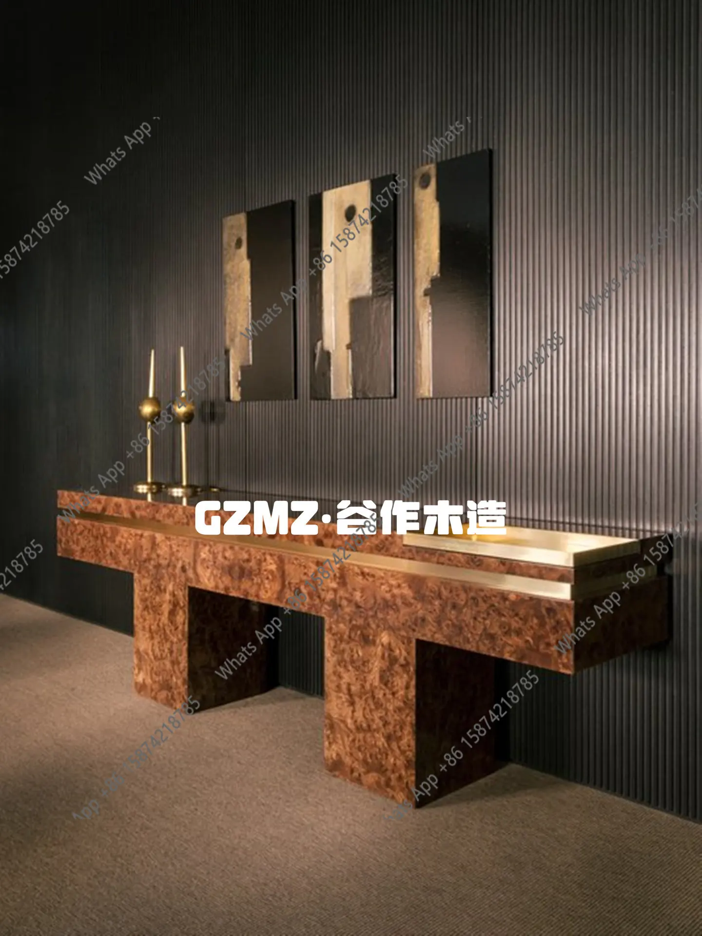 

Medieval style light luxury wood tree tumor pattern Xuanguantai designer villa living room decoration table high sense