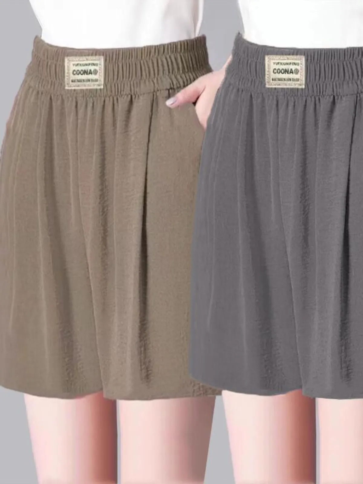 

High Waist Ice Silk Casual Shorts Women's Summer Thin Wide Leg Pants Three-Quarter Length Outdoor Wearable Comfortable Trousers