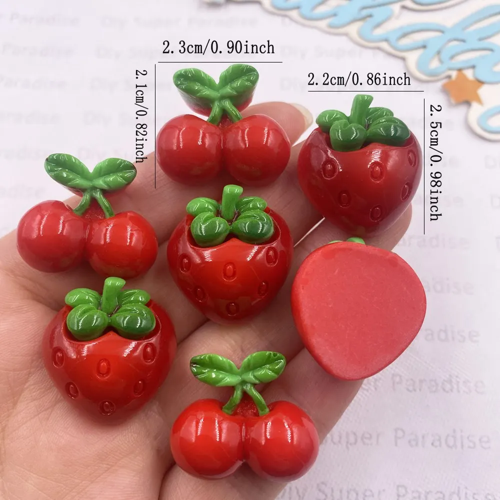8PCS Resin Kawaii Colorful Red Strawberry Cherry Flat back Stone Decor Scrapbook DIY Figurines Accessories Jewelry Making Crafts