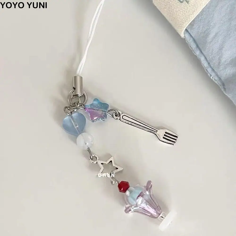 

Girlish Ice Cream Mobile Phone Lanyard Folk Spoon Beaded Food Phone Chain Phone Charms Pendant Phone Strap Telephone Jewelry
