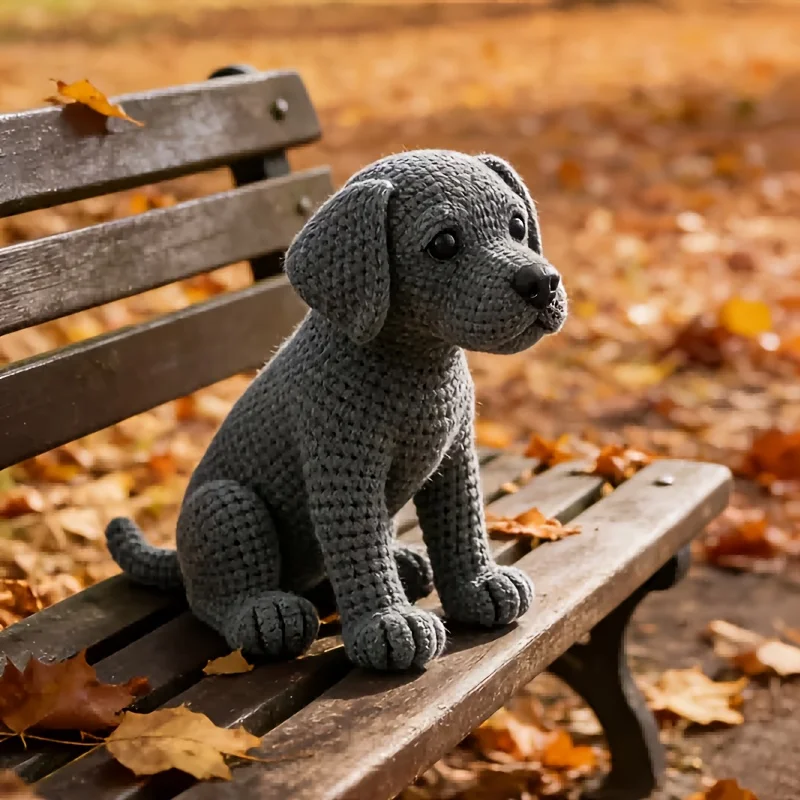 1Pcs Healing High - Simulation Grey Puppy Hand - Crocheted Kit | Grey Labrador Pattern Crochet Material Kit. A Hand - Knitted Plush Dog Friendly To Beginners | A Great Creative Gift With High - Simulation Details For Gifting And Collecting (Unfinished Pro