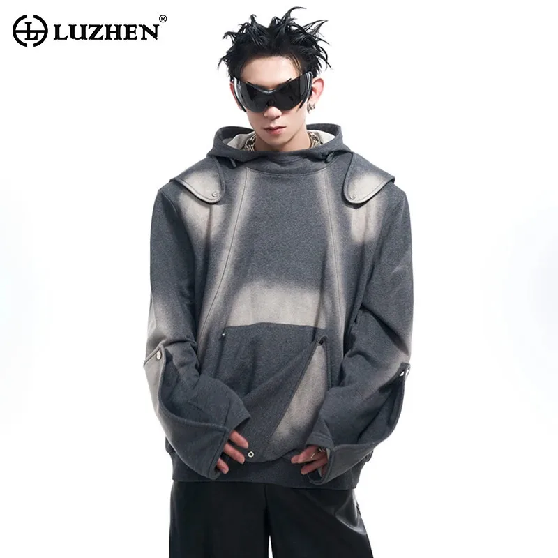 LUZHEN Tie Dye Padded Shoulder Hooded Sweatshirt Autumn American High Street Trendy Personalized Men's Jackets Coats LZ5918