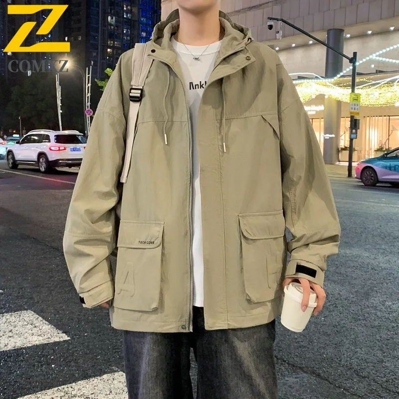 

Мужская ветровка 2024, весенняя новая модная однотонная ветрозащитная водонепроницаемая куртка с капюшоном для занятий спортом на открытом воздухе, кемпинга, мужская функциональная куртка