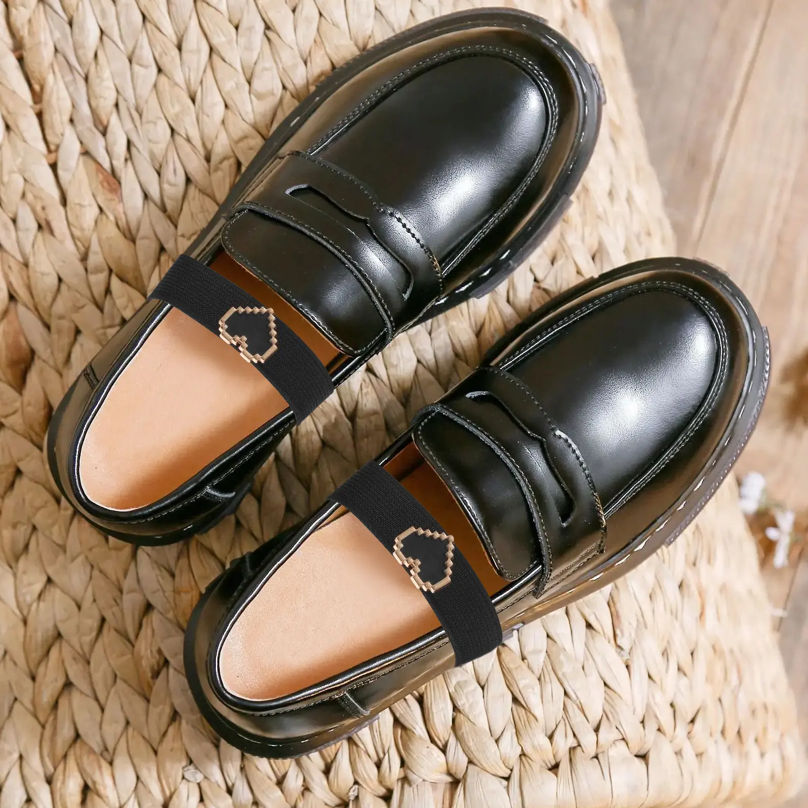 1Pair Elegant Heart Shaped Pearl Embellished Flat Shoe Straps Anti Skid Elastic Heel Strap for Little Girls Loafer Shoes