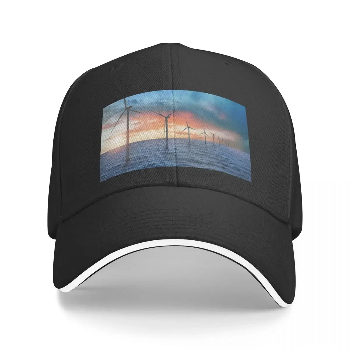 

Floating wind turbines installed in sea. Alternative energy source Baseball Cap Custom Cap beach hat Mens Tennis Women's