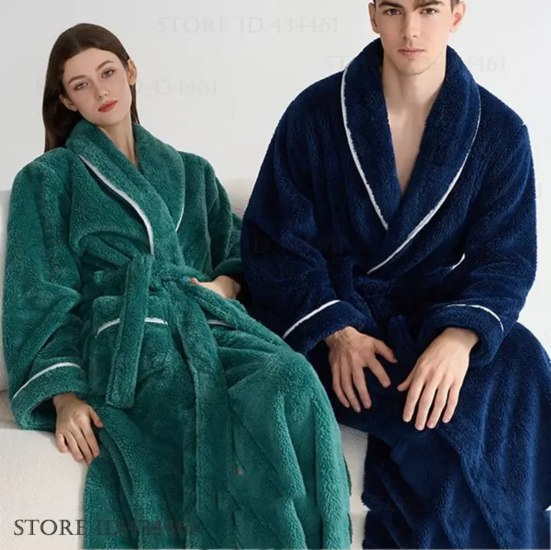 

Thicken Coral Fleece Long Robe Couple Sleepwear Home Dress Autumn Winter New Warm Flannel Kimono Bathrobe Gown Casual Loungewear