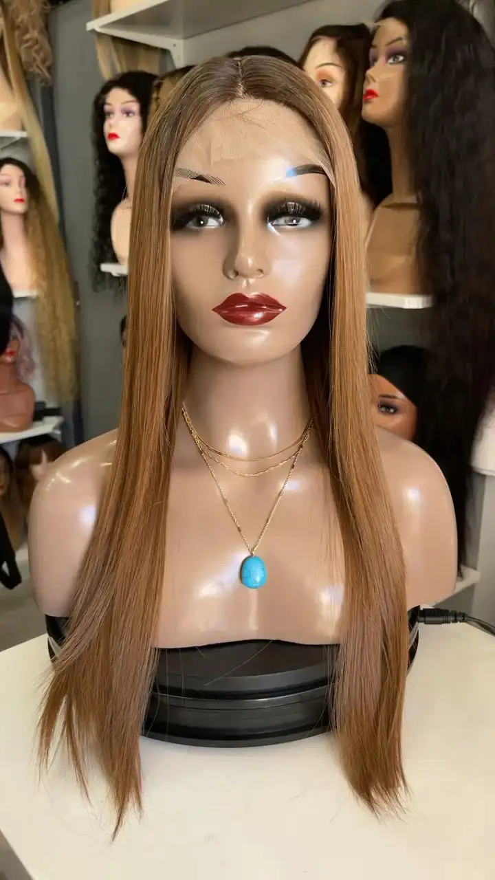 Ladies Wig Natural Straight Not Knotted Full Wigs Ombre Dark Chocolate Brown 13*4 HD Invisible Lace Glueless Wigs Synthetic Hair