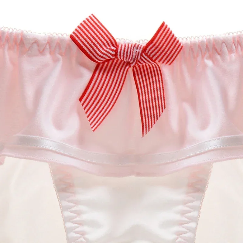 Ropa interior de seda de leche con lazo, estilo colegial japonés, sexy y linda para mujer, alta elasticidad 4