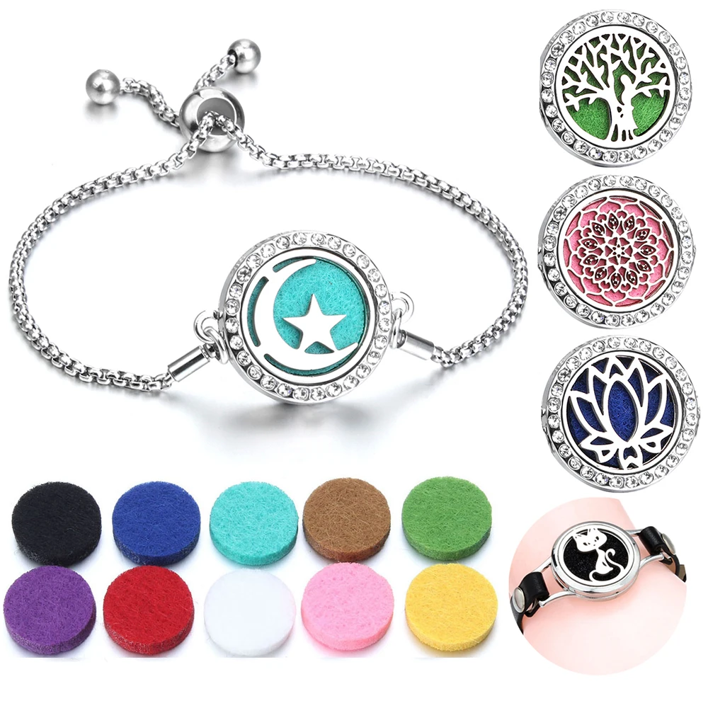 Aromatherapy Bracelet Women Essential Oil Diffuser Jewelry Adjustable Chain Tree Flower Wing Heart Locket Aroma Perfume Bracelet