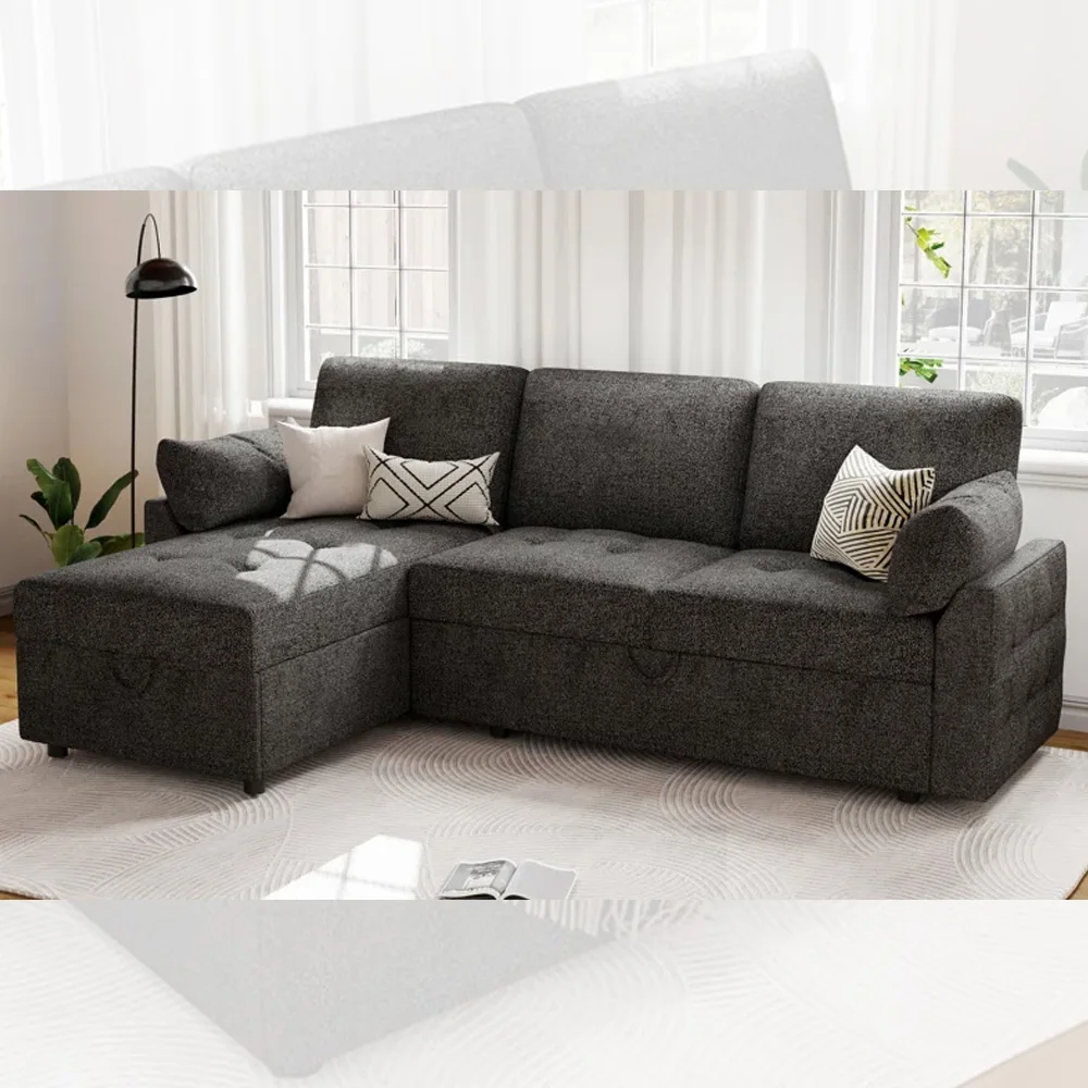 # Luxury Modular Shape Sofa Set Furniture Sleeper Convertible Sofa Beige Pull Out Sofa Bed with Storage Chaise