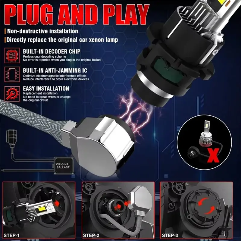 HOT-2PCS D4S/D4R LED Headlight Bulbs With Canbus 6000K Plug&Play,2PCS D4S/D4R LED Headlight Bulbs With Canbus 6000K