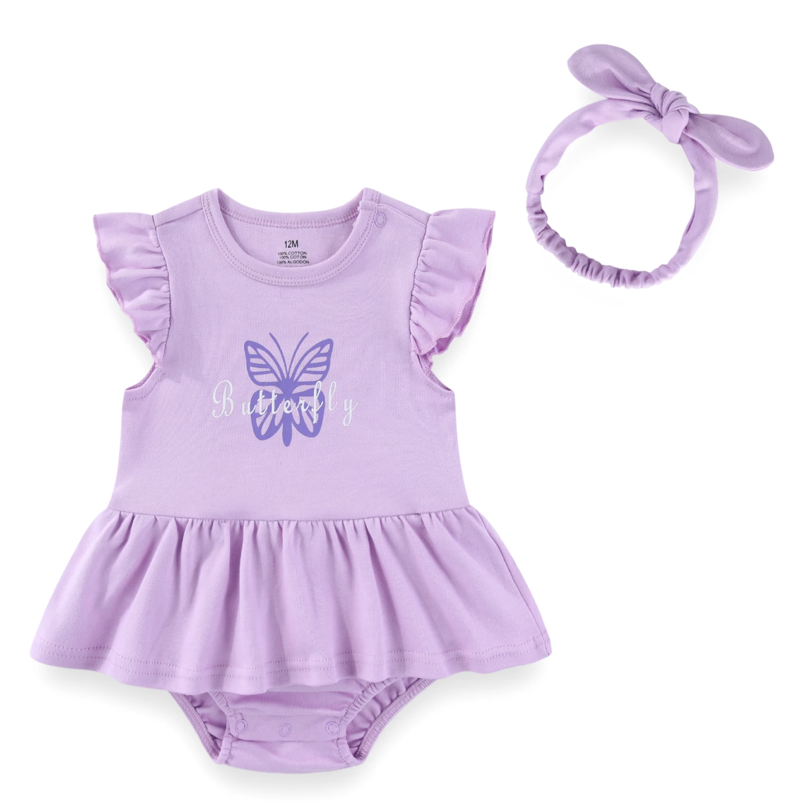 Kiddiezoom Fashion Cute Print Flutter Sleeves Baby Girls Bodysuits+Headband Newborn Baby Girl Clothes Sets