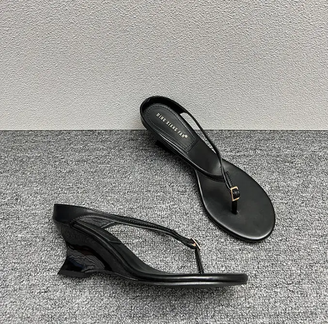 Luxury Designer Wedge Women's Flip Flops Slippers 6cm High Heel Clip Toe Sandals Fashion Buckle Red Chunky Slides шлепки женские