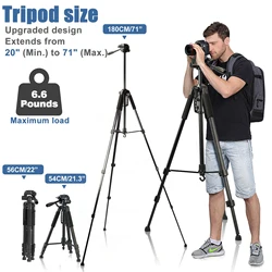 Photography Tripod 180cm Cell Phone Tripod Lightweight Camera Tripods for Xiaomi HUAWEI iPhone for Video/DSLR/Canon